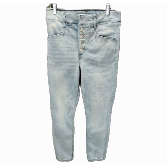 Express Denim - Express Jeans Women's 8 Button Front Light Wash Pockets Super High Rise Skinny